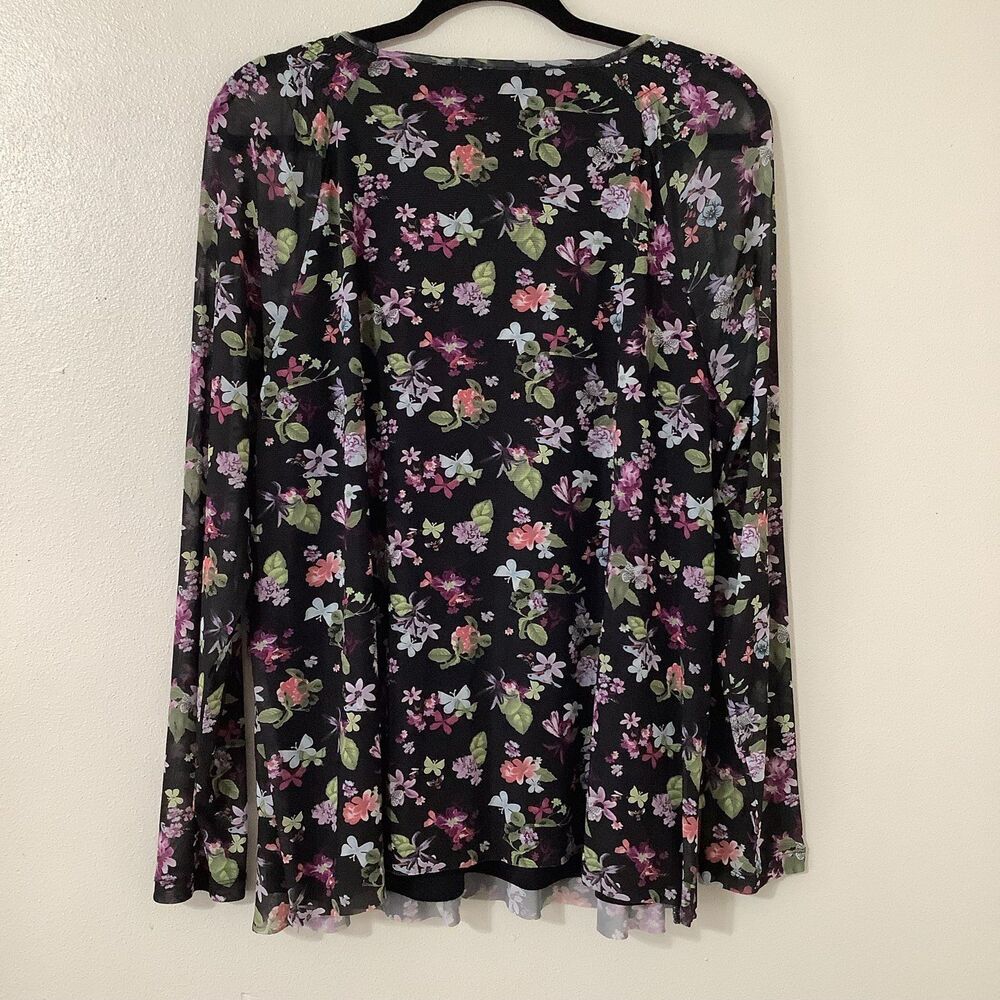 Black Whimsigoth Fairy Grunge Butterfly Print Floral Bohemian Peasant Blouse XL - Picture 6 of 8